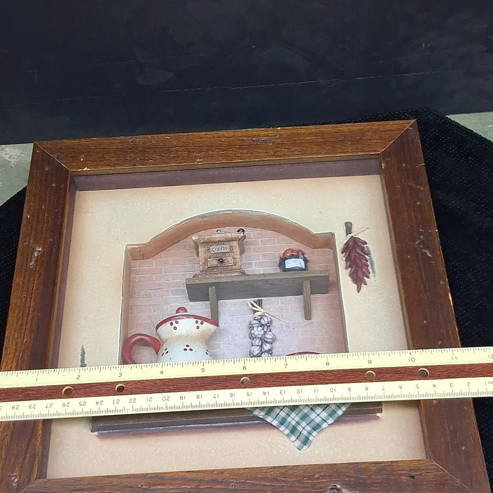 Country kitchen diorama shadow‎ box featuring coffee/tea miniatures
